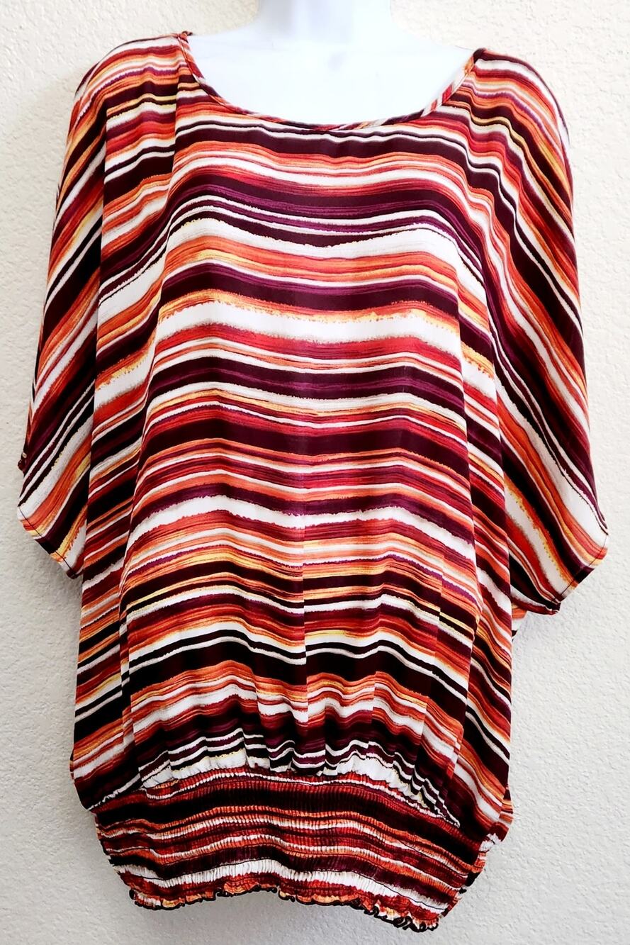 Cato Orange Brown Burgundy Striped Dolman Sleeves Top 22W 24W Plus Lightweight